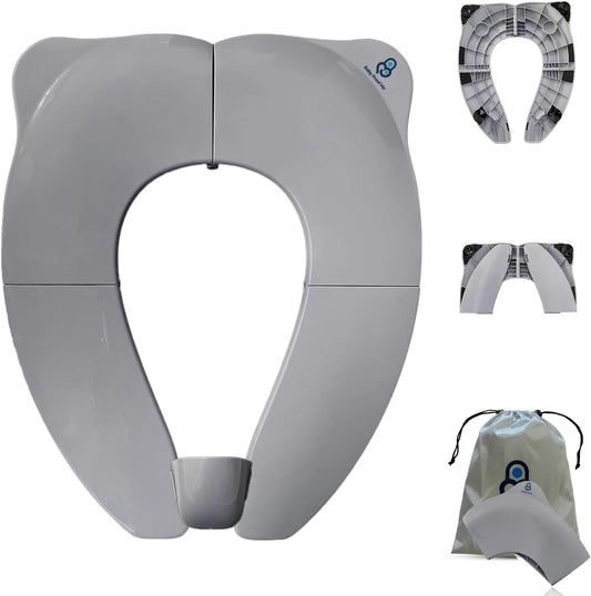 Baby Proof Me Essentials travel potty seat front view open on adult toilet
