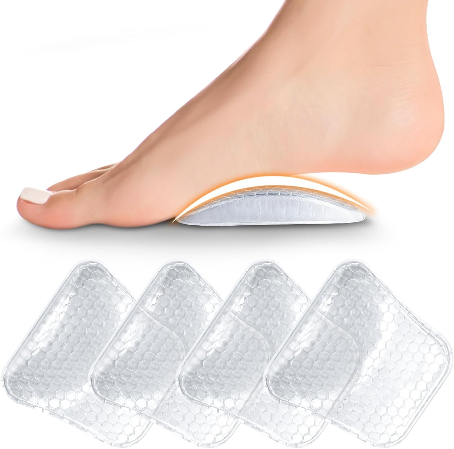 ZAIWOO Arch Support Inserts front view showing clear gel pads and elastic straps.