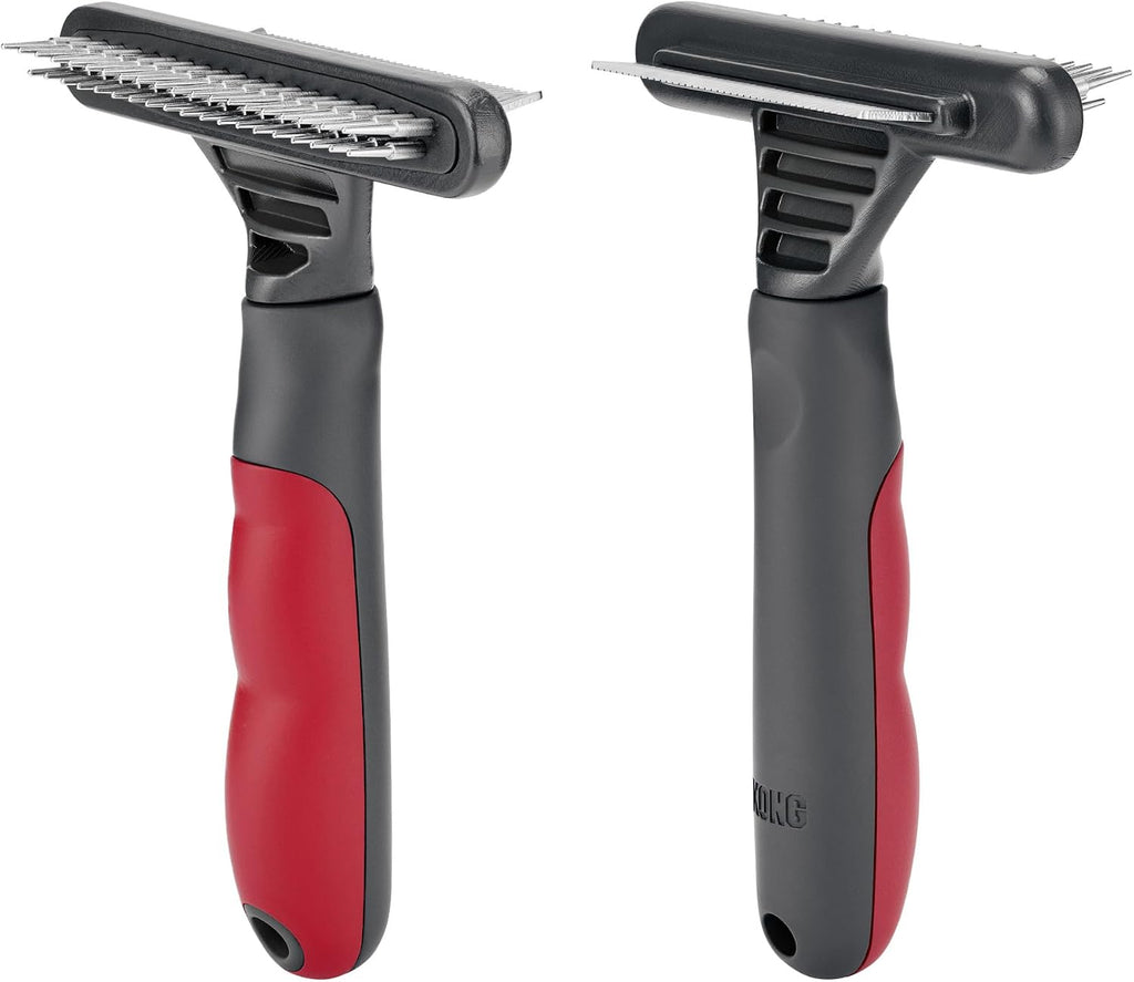 KONG Double-Sided Flexible Slicker Brush - De-Shedding & Detangling Tool, Padded Grip, Long Metal Pins, Flexible Head, for Medium to Large Dogs with Medium to Long Coats, Red/Gray - Image 11