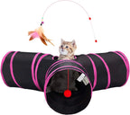 Tempcore Pet Cat Tunnel Tube Toys 3 Way Collapsible, Tunnels for Indoor Cats, Interactive Tube with Teaser Wand, Peek Holes & Hanging Ball, Black & Blue - Image 10