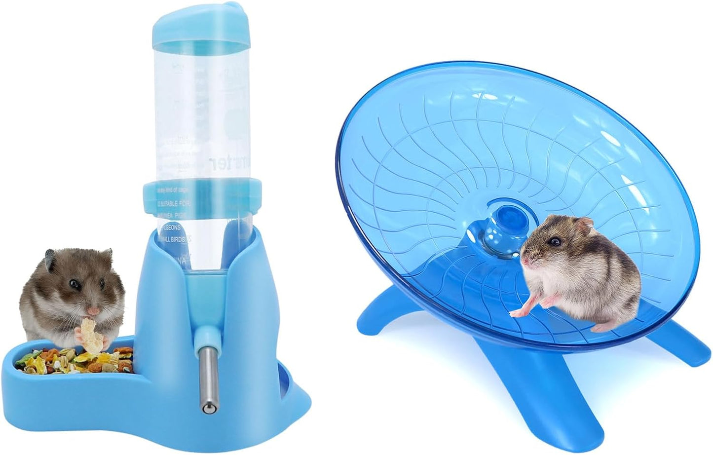 Wontee Hamster Water Bottle Water Dispenser Hamster Silent Exercise Running Wheel for Dwarf Hamsters Gerbil Mice (Blue, 125ML) - Image 1