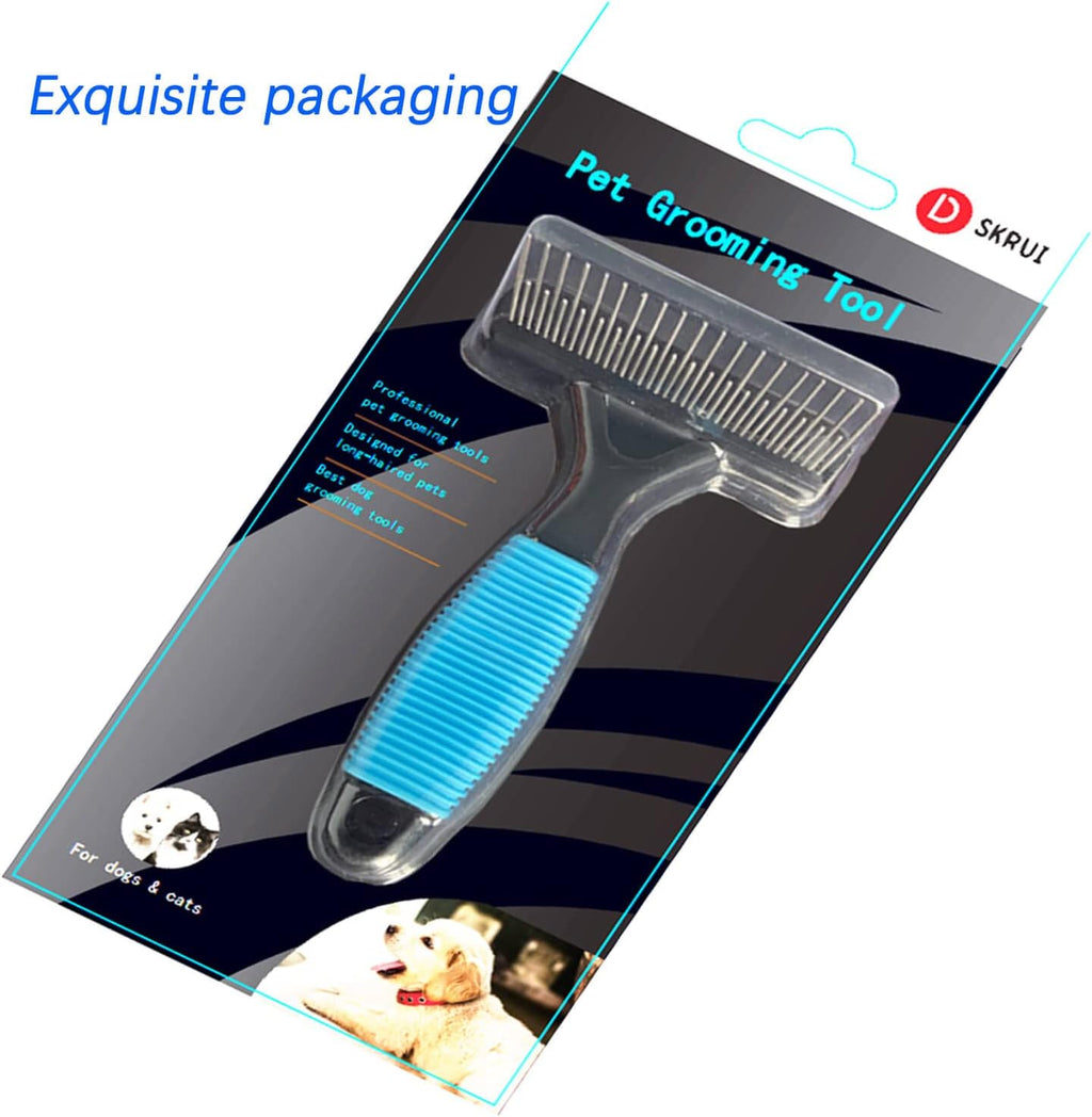 Ergonomic rubberized handle of Dskrui pet grooming rake