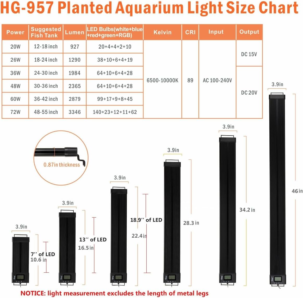 Hygger fish tank light aluminum heat sink detail