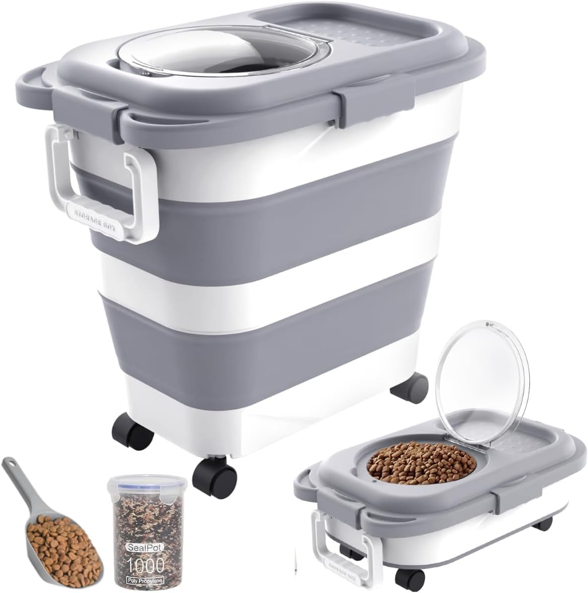HOYTAMDAR 13 Lbs Dog Food Container, Collapsible Dog Food Storage Container with Airtight Lid, Cat Food Storage container Dry Food for Pets, Rice, Cereal, Silicone Pet Bowl and Dog Food Scoop - Image 11