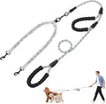 Tivray double dog leash front view showcasing gray shock absorbing bungee cords.