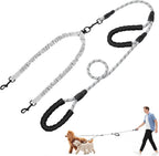 Tivray double dog leash front view showcasing gray shock absorbing bungee cords.