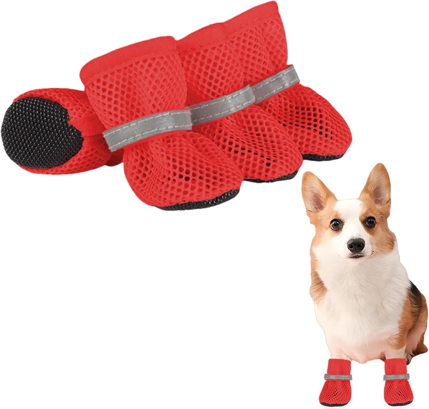 Summer Breathable Dog Shoes for Small Dogs, Breathable Mesh Dog Boots for Summer Hot Pavement, Reflective Adjustable Non Slip Paw Protectors for Small Dogs Cat Puppy (Blue, S) - Image 10