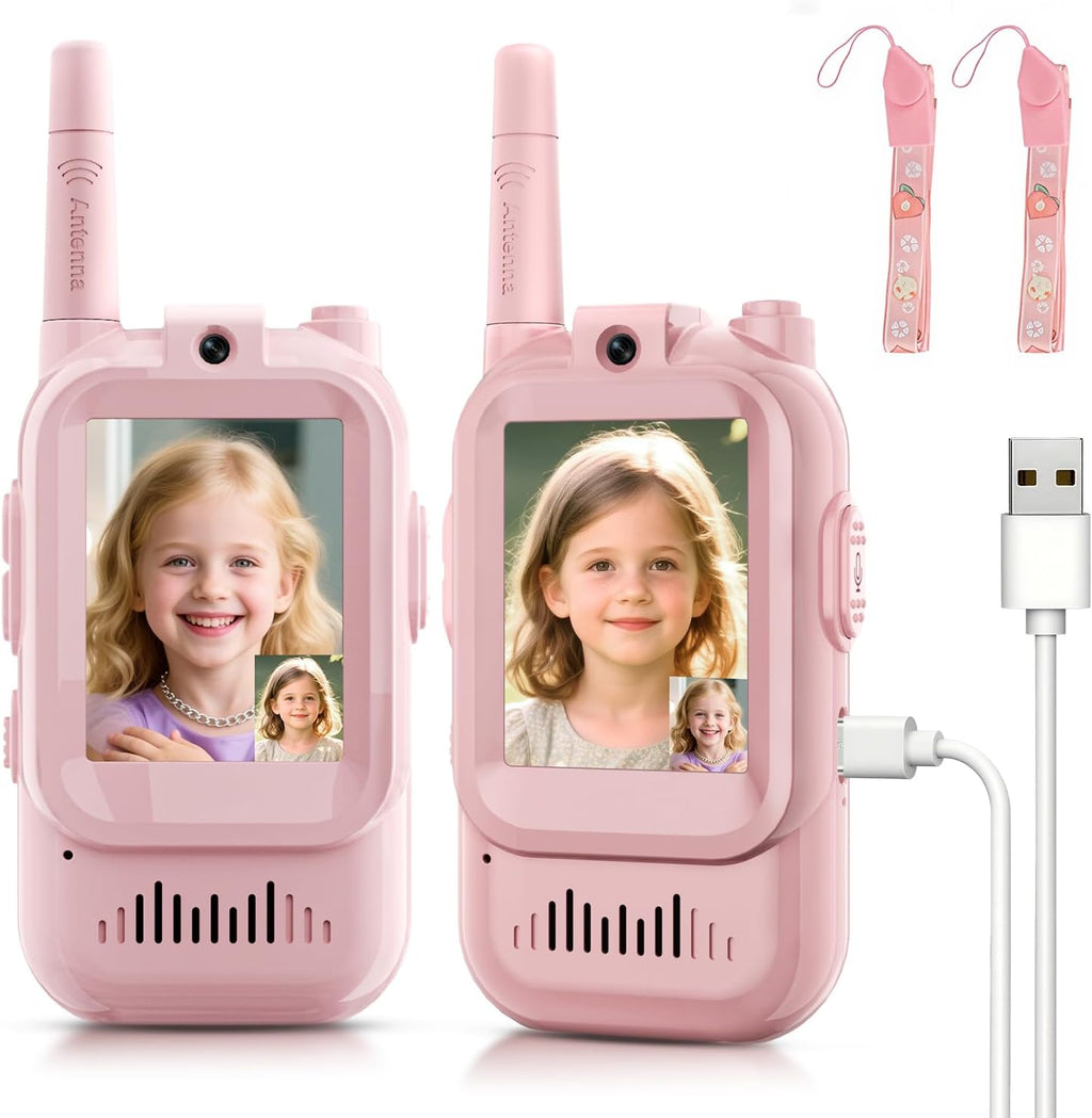 Yussbcu video walkie talkies for kids front view showing color screens