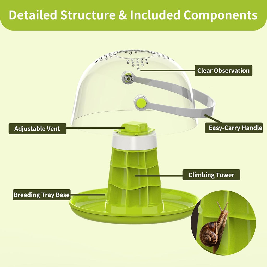 Round Transparent Snail Terrarium Kit, Small Animal Carrier with Removable Base, Portable Bug Observation Box for Outdoor Exploration, Educational Insect Habitat for Kids - Image 2