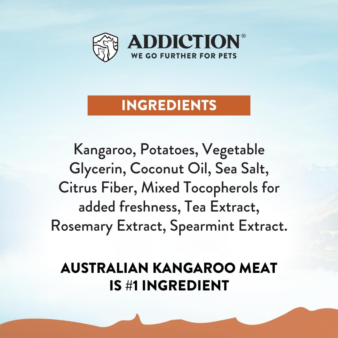 Imported Addiction kangaroo dry dog food and air dried meal combo display
