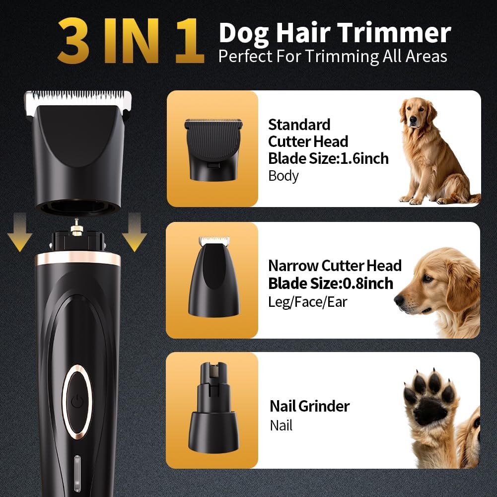 Electric pet nail grinder attachment on the rechargeable dog grooming machine.