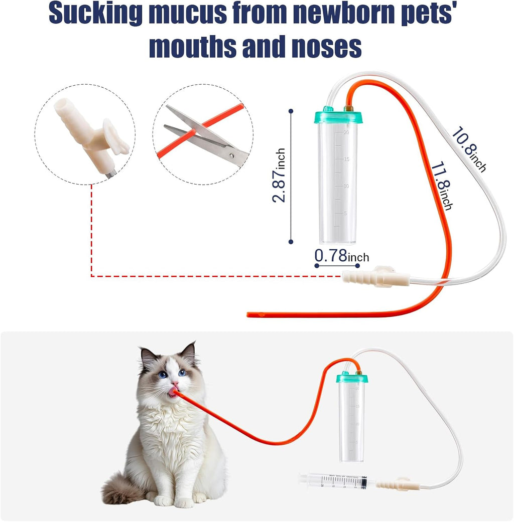 Sterile suction catheter and blue bulb aspirator for puppies and kittens