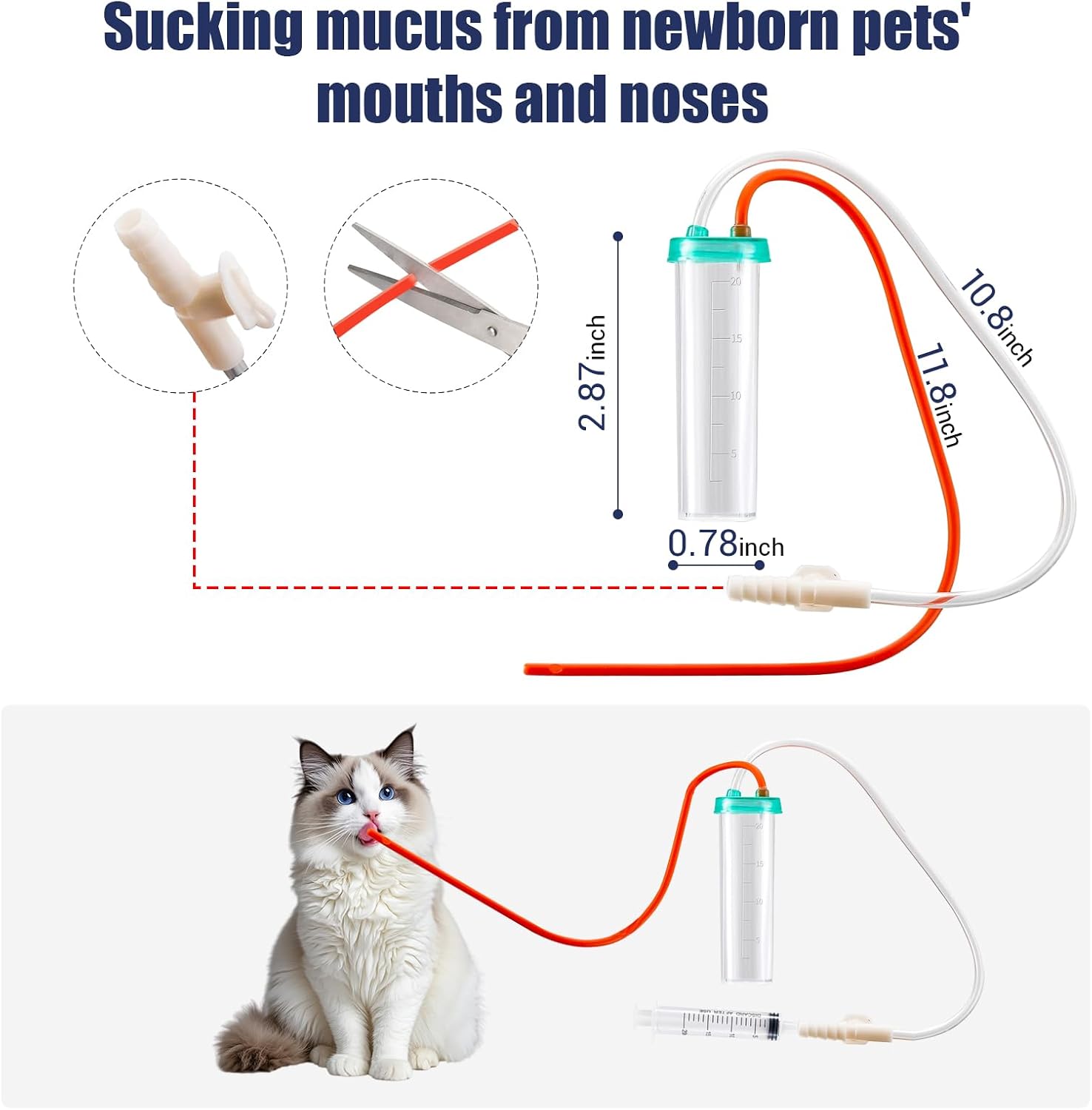 Sterile suction catheter and blue bulb aspirator for puppies and kittens