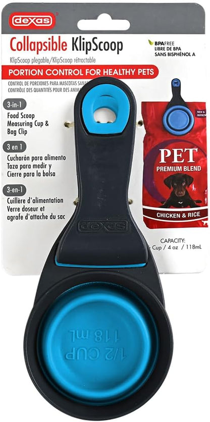 Dexas Popware for Pets Collapsible Klip Scoop, 3-in-1 Pet Food Scoop, Measuring Cup and Bag Clip, 1/2 Cup Capacity, Pro Blue - Image 10