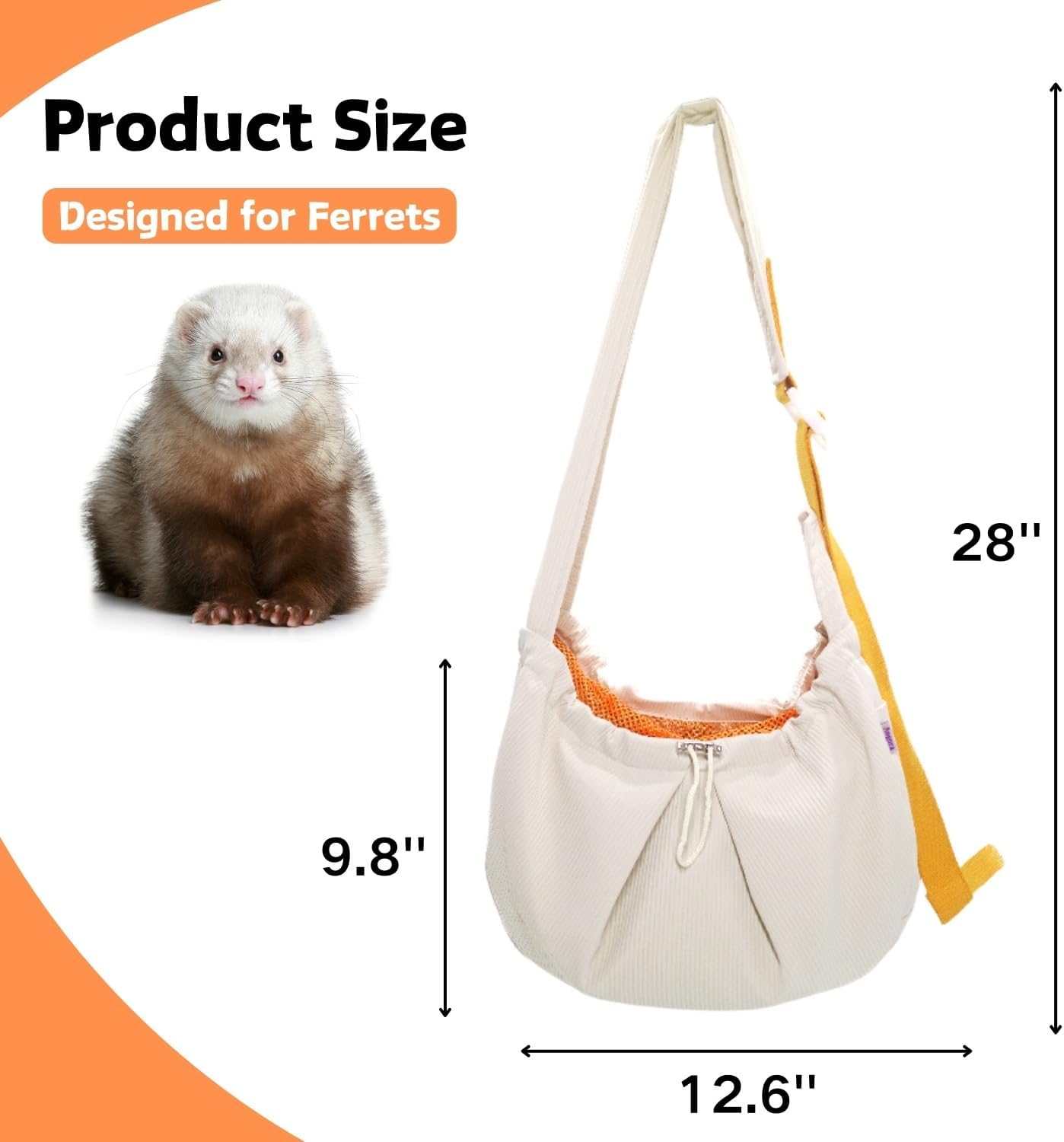 Ferret Sling Carrier - Pet Carrying Bag with Adjustable Strap Hands Free Shoulder Bag Crossbody Travel Slings Soft Small Animal Bonding Pouch Front Backpack for Ferret Rabbit Puppy Kitten (Beige) - Image 2