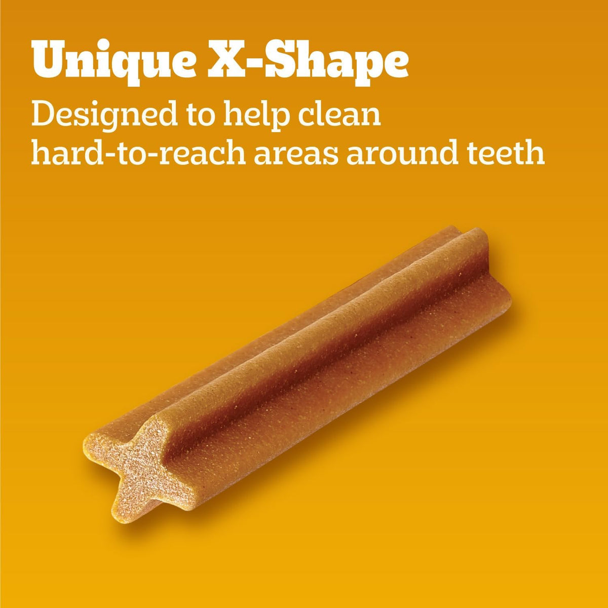 Close up of Pedigree Dentastix X-shape texture for tartar control
