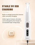 Complete Belvedir pet grooming kit showcasing the micro trimmer with its USB charging cable and cleaning accessories.