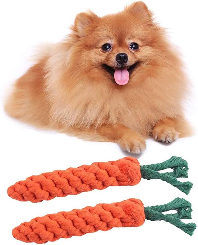 Three carrot pet chew toys arranged neatly to demonstrate sizing suitable for small breeds and cats