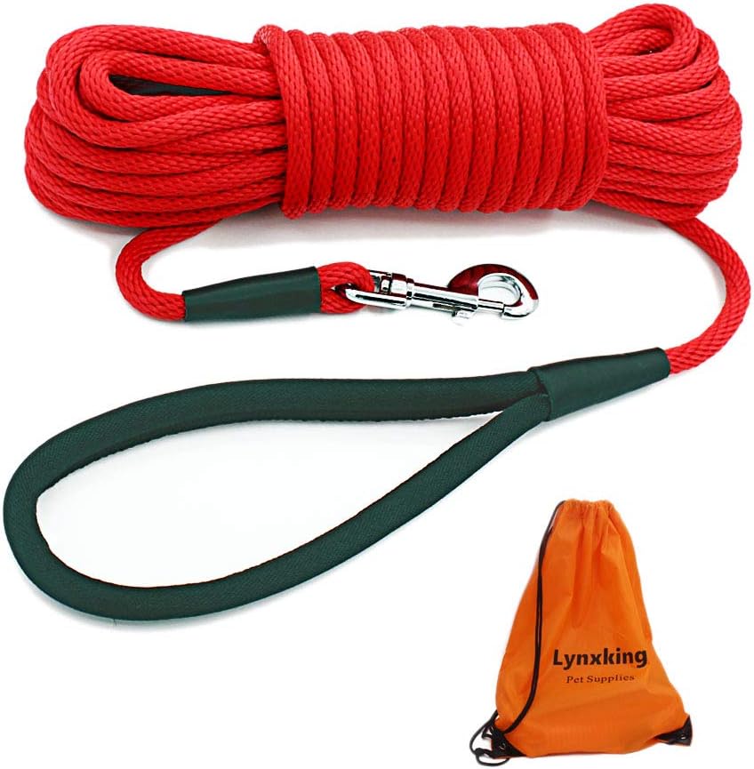 Lynxking premium imported long line tracking leash showing durable machine stitched joints.