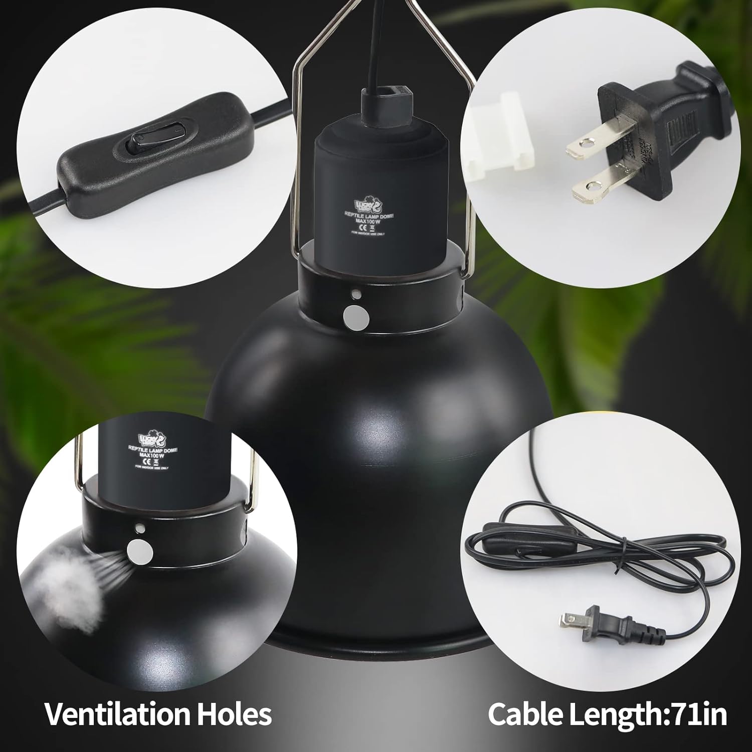 Lucky Herp ultraviolet and heat lamp fixture showcasing top heat dissipation vents.