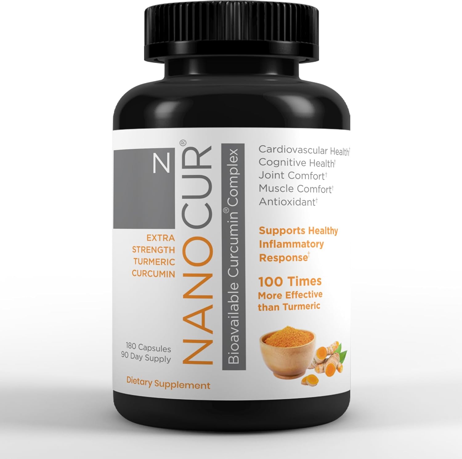 Nanocur Turmeric Curcumin 180 capsules bottle front view