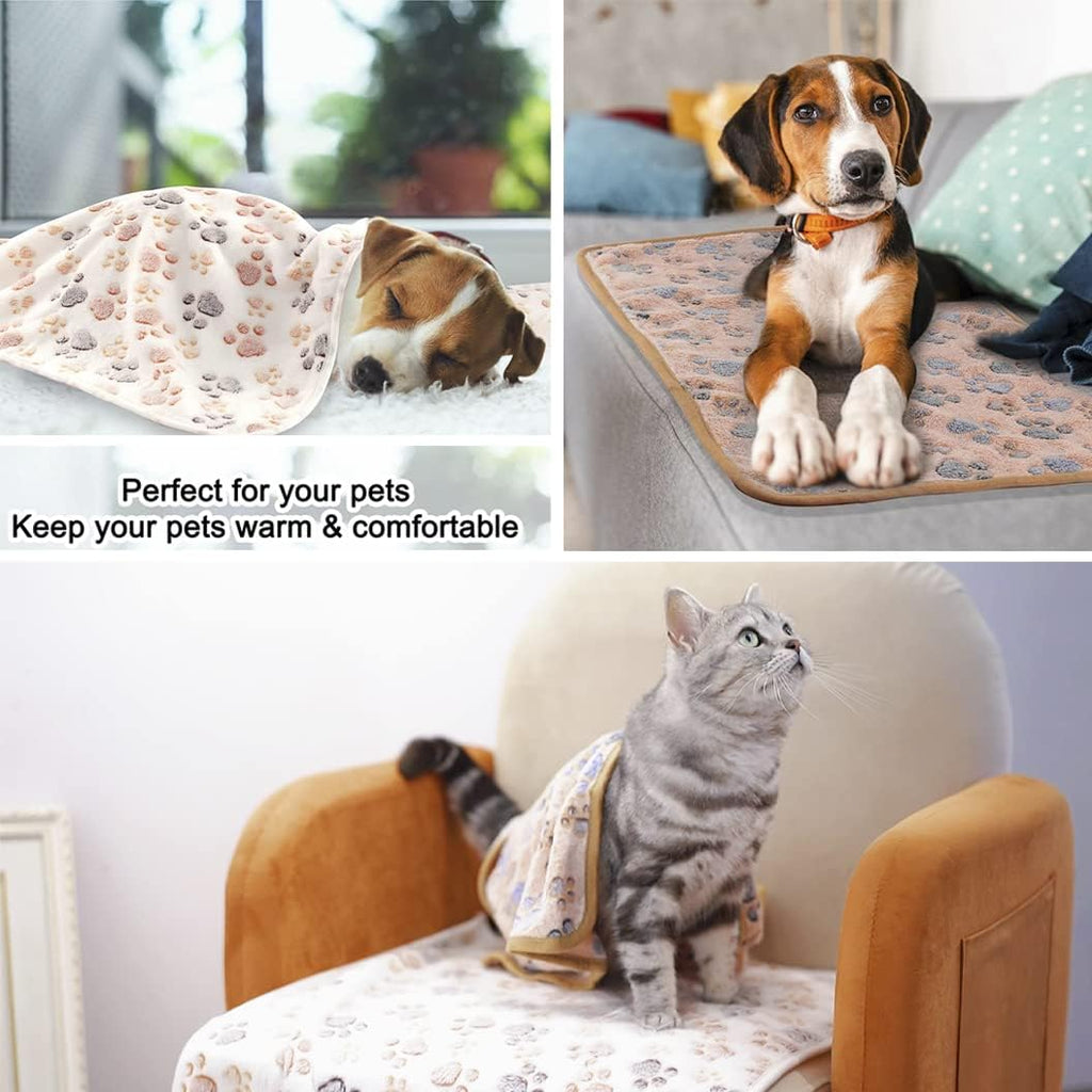 Cozy fleece puppy throw spread out over a couch to protect furniture from shedding fur.