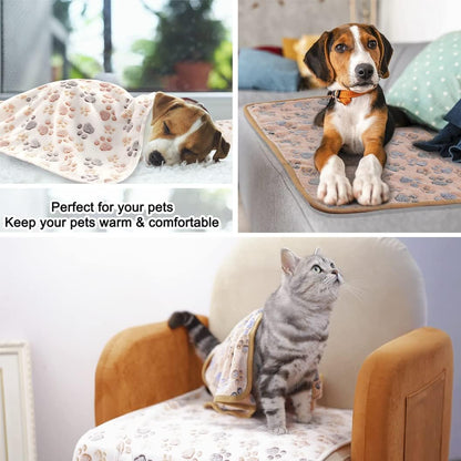 Cozy fleece puppy throw spread out over a couch to protect furniture from shedding fur.