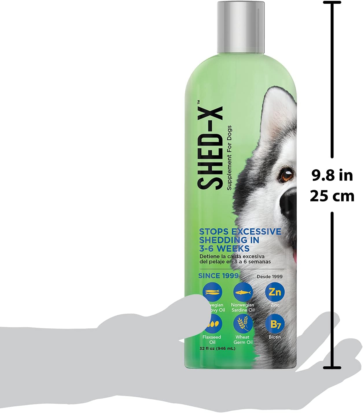 SynergyLabs thirty two ounce dog shedding control liquid ingredients label.