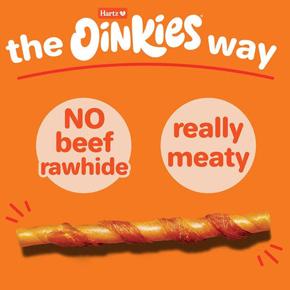 Close up view of Hartz Oinkies tender twists natural smoked chicken dog treat texture