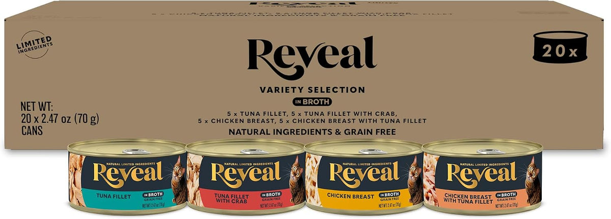 Reveal Fish Variety Pack Wet Cat Food in Broth 20-Pack, 5-Flavor, Protein, Limited Ingredient, Grain Free, Natural Canned Cat Food, No Fillers, No By-Products (20 x 2.47 oz Cans) - Image 13