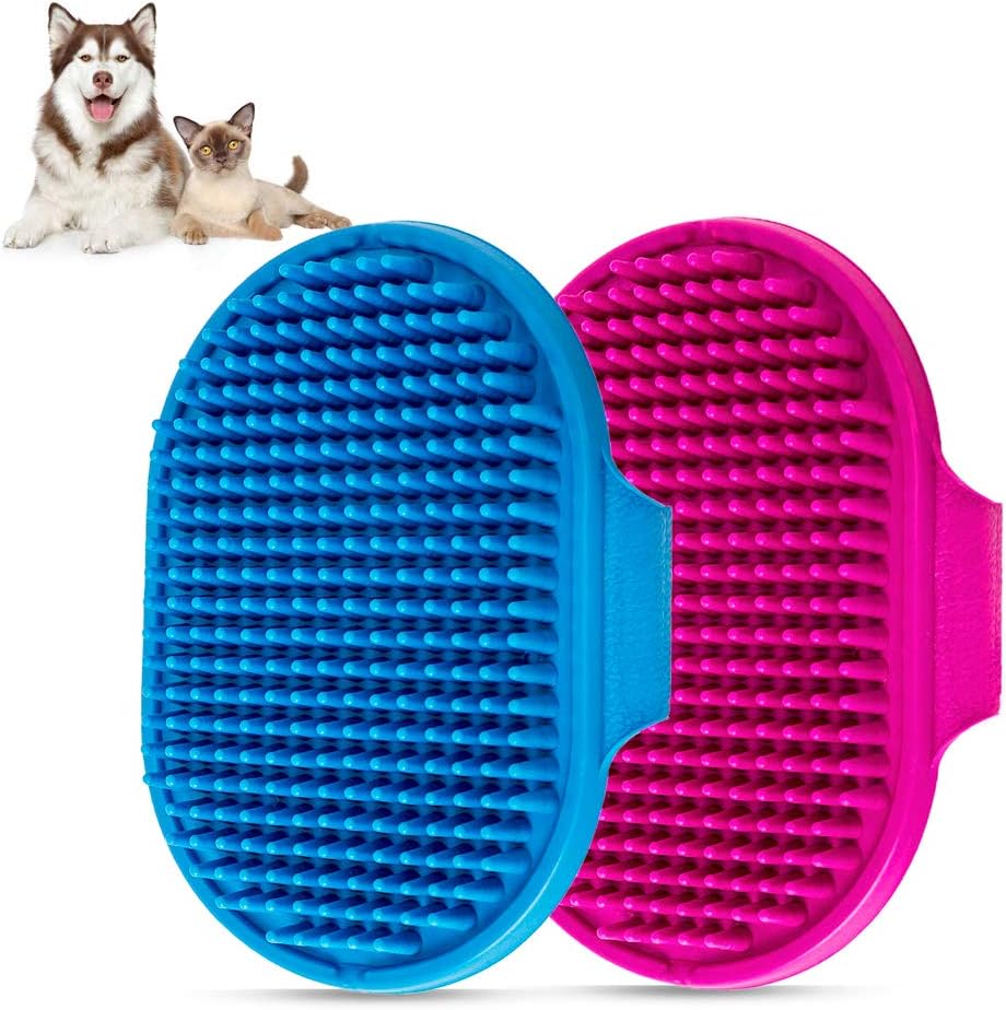 Aoche pet bath brush blue and rose pack front view