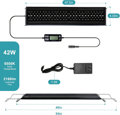 Switior LED fish tank light showing the 24 hour natural sunrise and sunset simulation cycle stages.