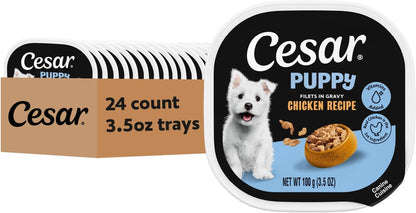 Cesar Puppy Classic Loaf in Sauce Wet Dog Food, Chicken & Beef Recipe, 3.5 oz. Easy Peel Trays, Dog Food Toppers, 24 Count - Image 10