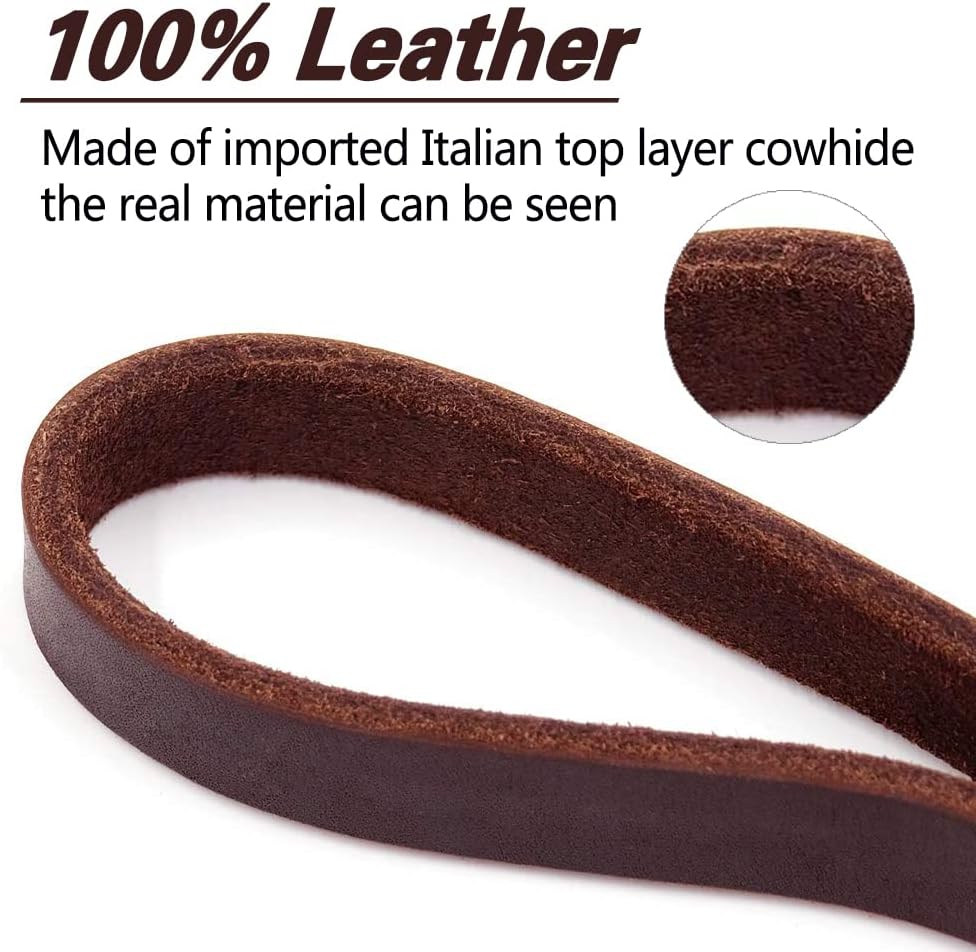 LWBMG imported leather dog leash showing the comfortable soft grip handle.
