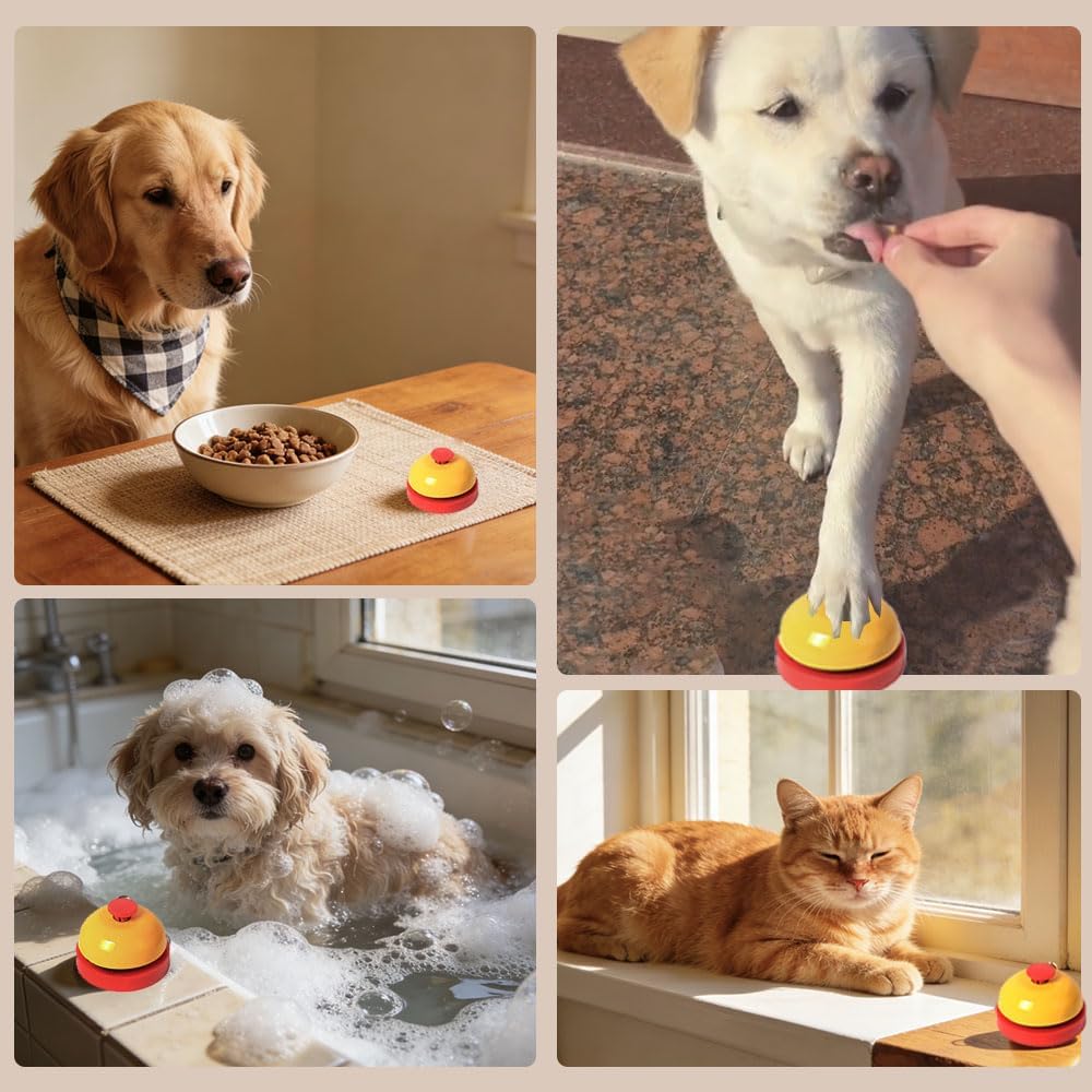 Red and yellow desk counter service bell for pets