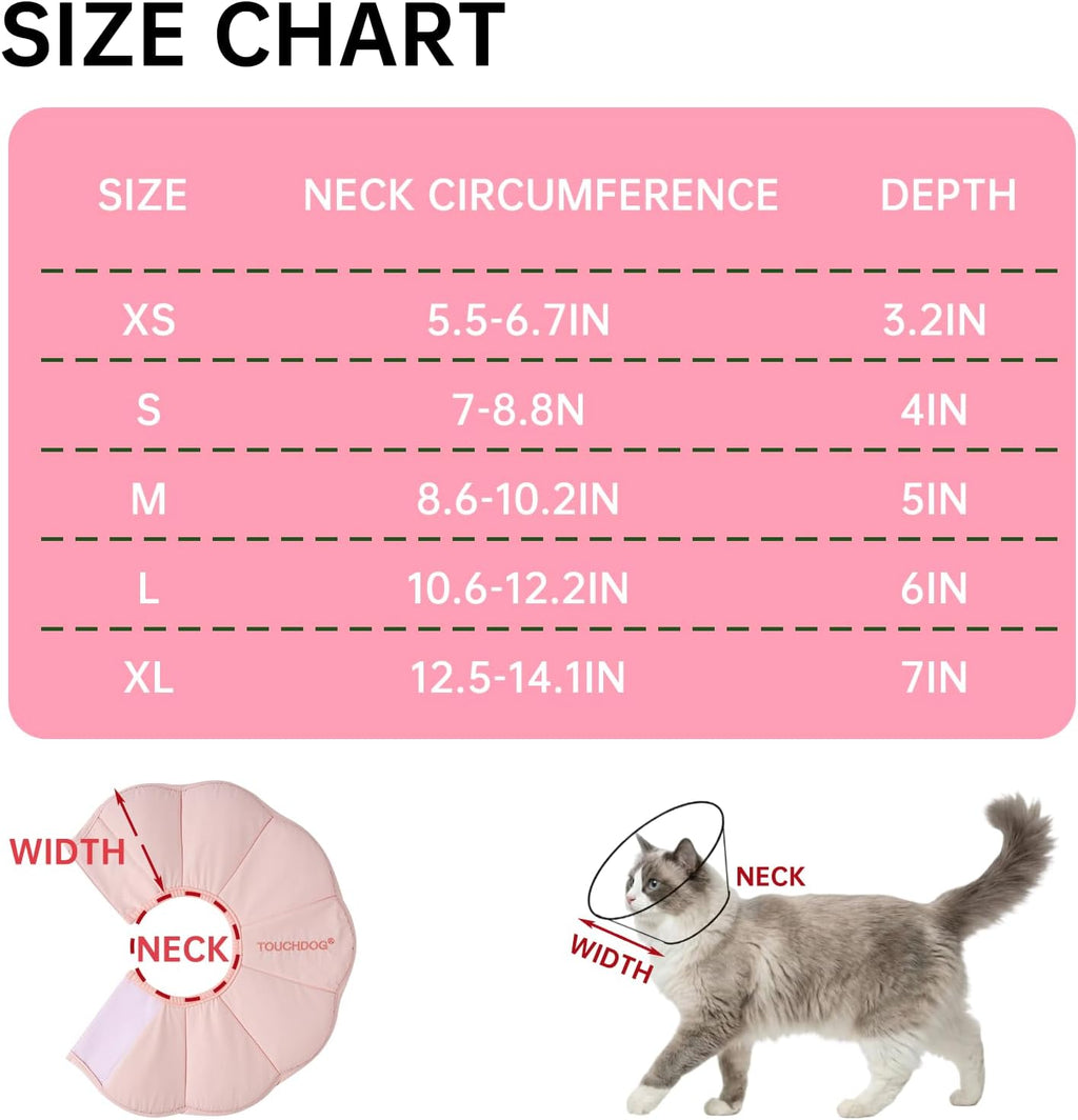 Touchdog pink waterproof Elizabethan collar for cats adjustable neck protection.