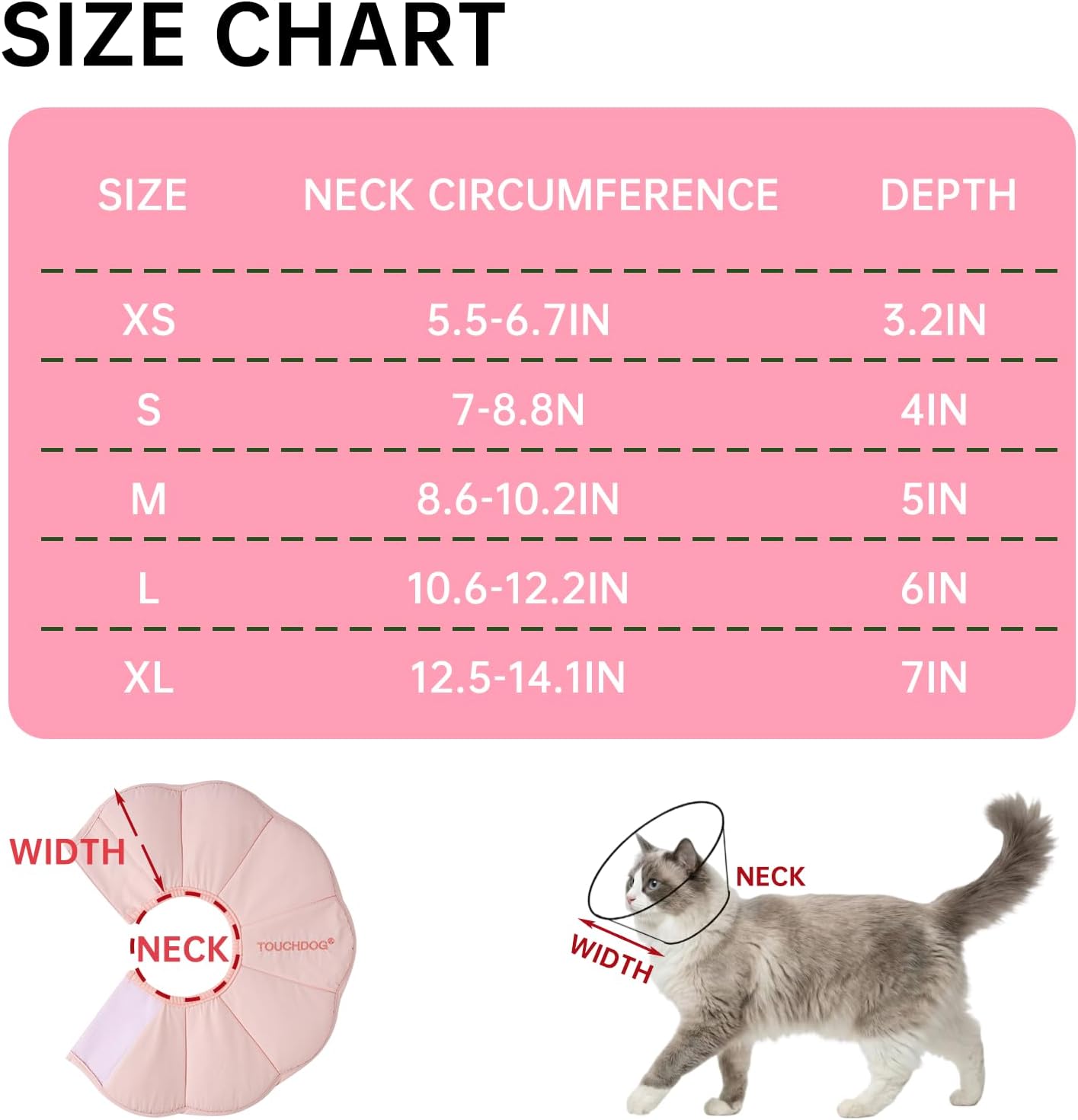 Touchdog pink waterproof Elizabethan collar for cats adjustable neck protection.