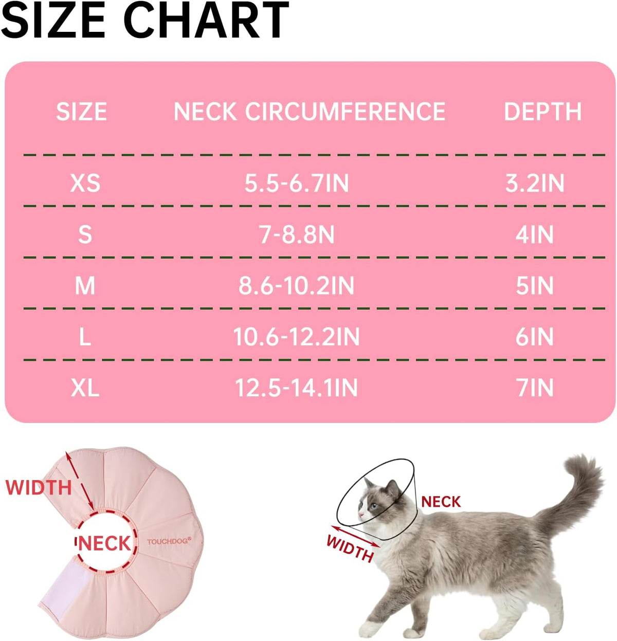 Touchdog pink waterproof Elizabethan collar for cats adjustable neck protection.