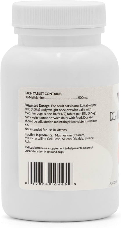 V.E.T. Pharmaceuticals DL Methionine 150 tablets dietary supplement label showing active ingredients