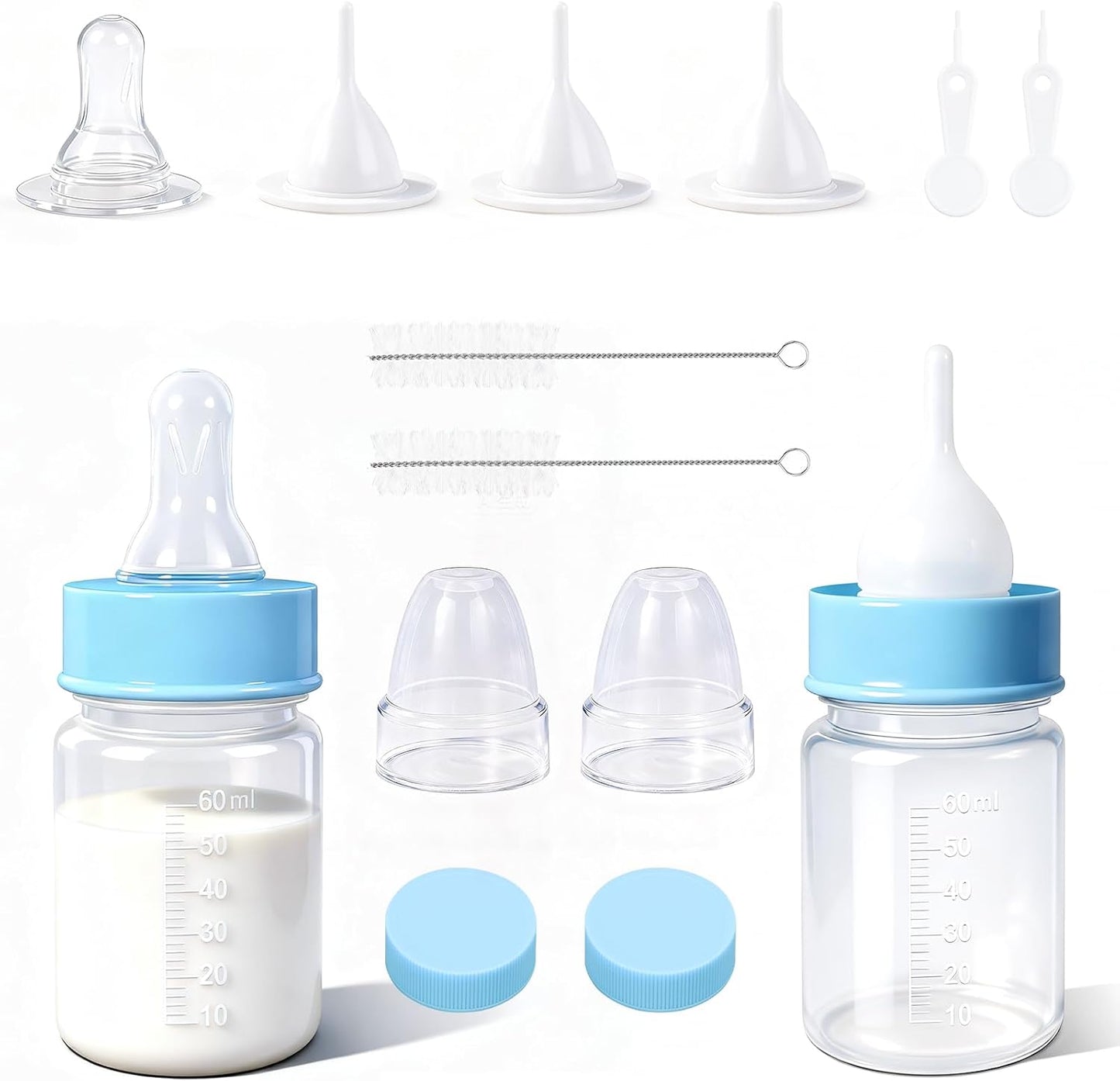 DEMORA Kitten Bottle Feeding Kit, Graduated Nursing Feeding Bottles for Pet Kitten Puppy Hamster Rabbit with Two Kinds of Replaceable Nipples Feeder (Clear, 2 oz) - Image 1