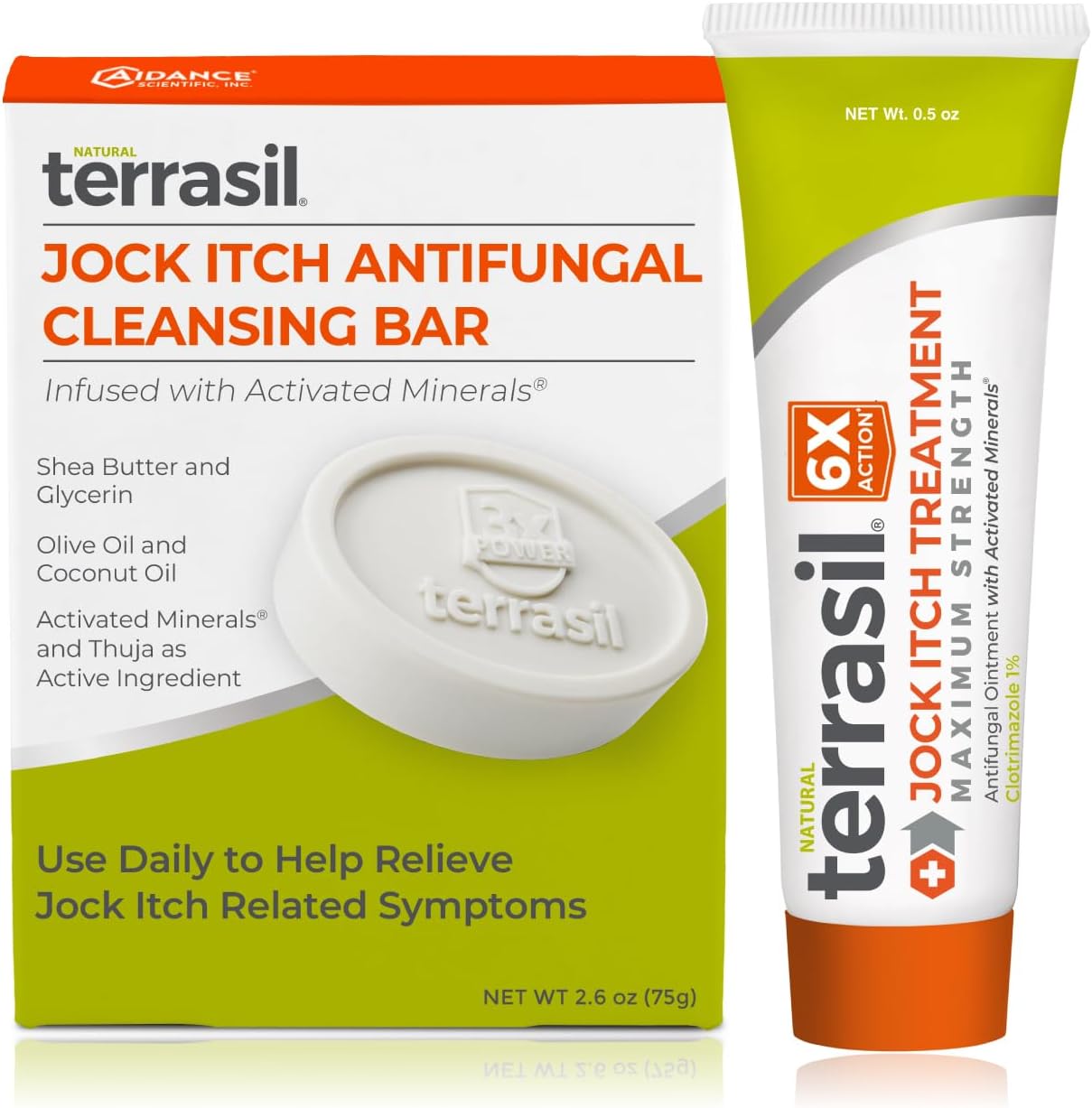 Terrasil jock itch antifungal cream and soap care kit front packaging view for groin fungal relief