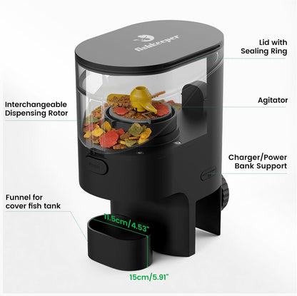 Fishkeeper automatic fish feeder packaging showing all included mounting accessories and instruction guide.