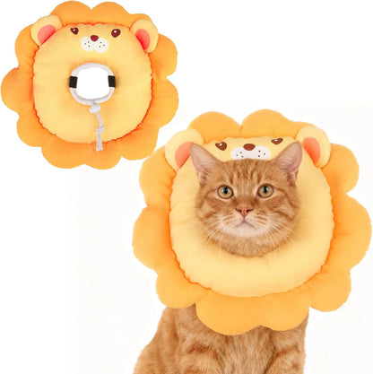 EXPAWLORER soft cat cone collar lion pattern front view worn by a kitten