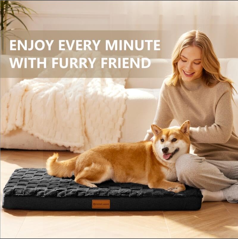 Patas Lague Orthopedic Dog Bed Large Sized Dog 36''X24'', Waterproof Soft Comfortable Egg Crate Foam Large Pet Beds Crate Mat with Removable Washable Cover and Nonskid Bottom, Black - Image 3