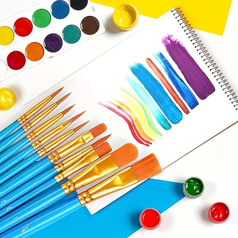 Nicpro blue nylon painting brushes organized inside the portable protective cloth roll case with palette knife