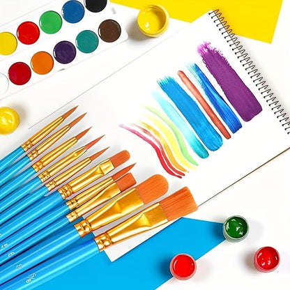 Nicpro blue nylon painting brushes organized inside the portable protective cloth roll case with palette knife