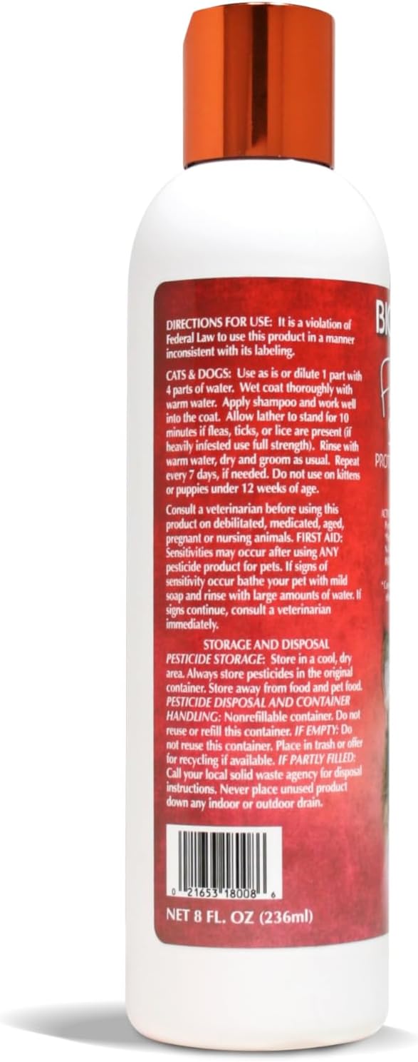 Natural pyrethrin tick repellent shampoo for cats and dogs back label details