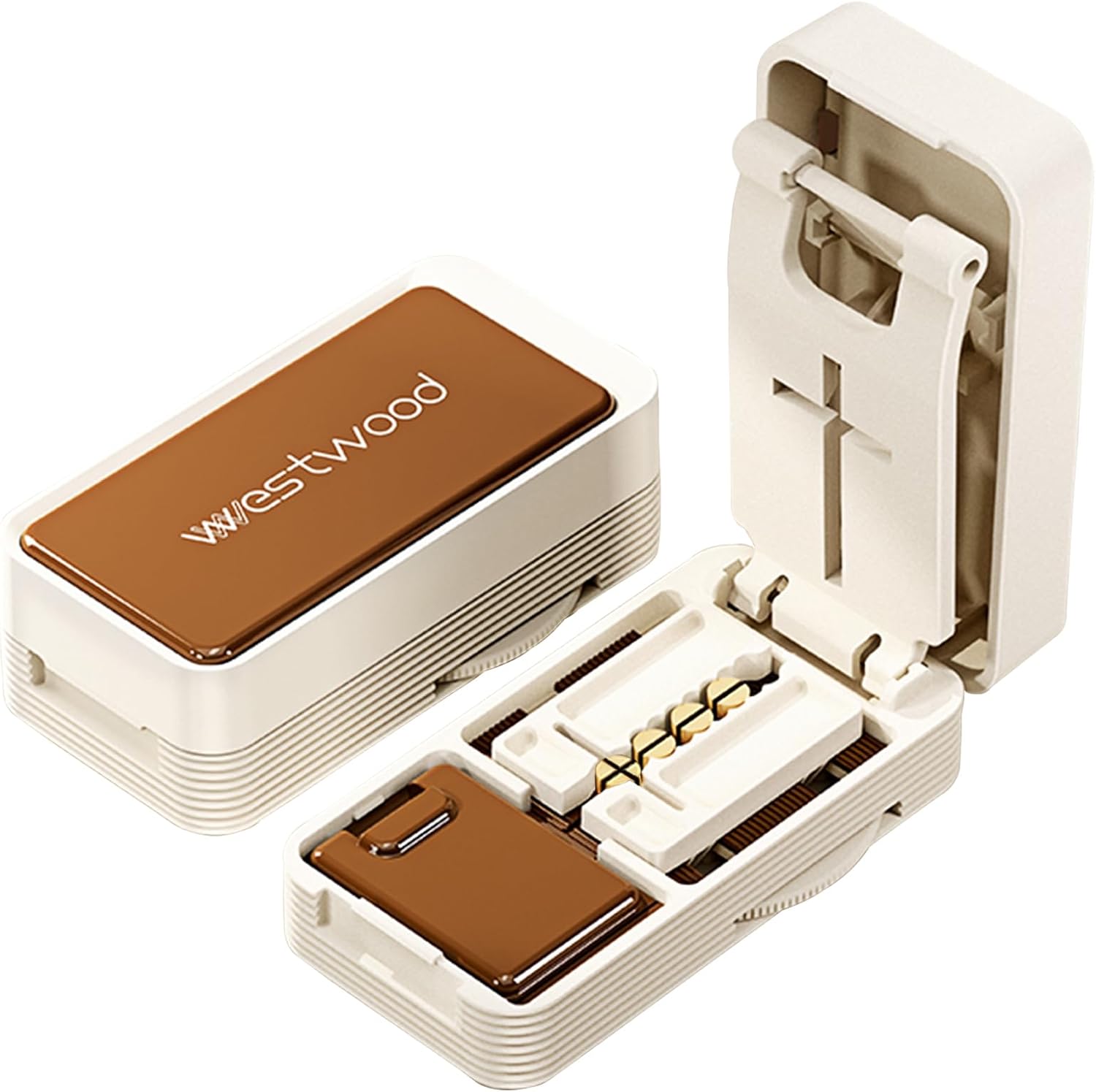 Niuthreee professional multi pill cutter front view showing brown exterior design