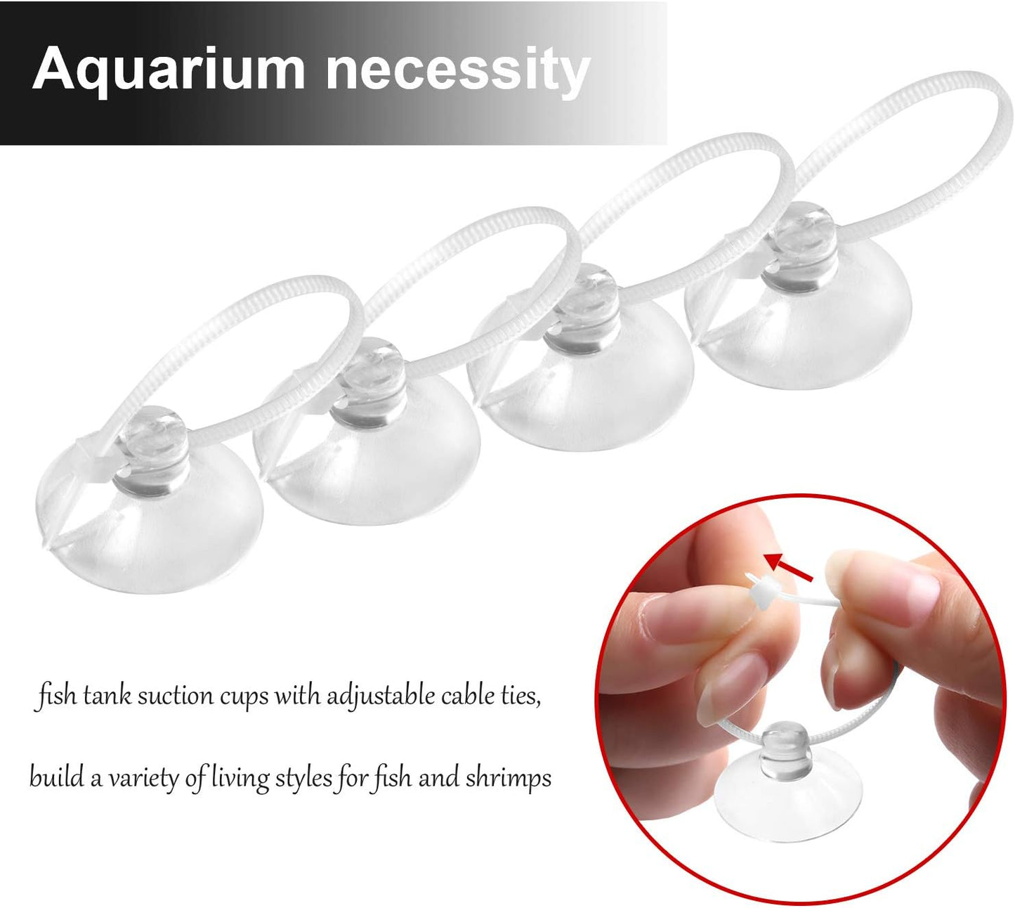 FEBSNOW clear suction clips with adjustable zip ties for moss binding and shrimp nests.