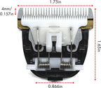 Close up view of rust proof titanium fixed blade and heat resistant ceramic pet shaver head.